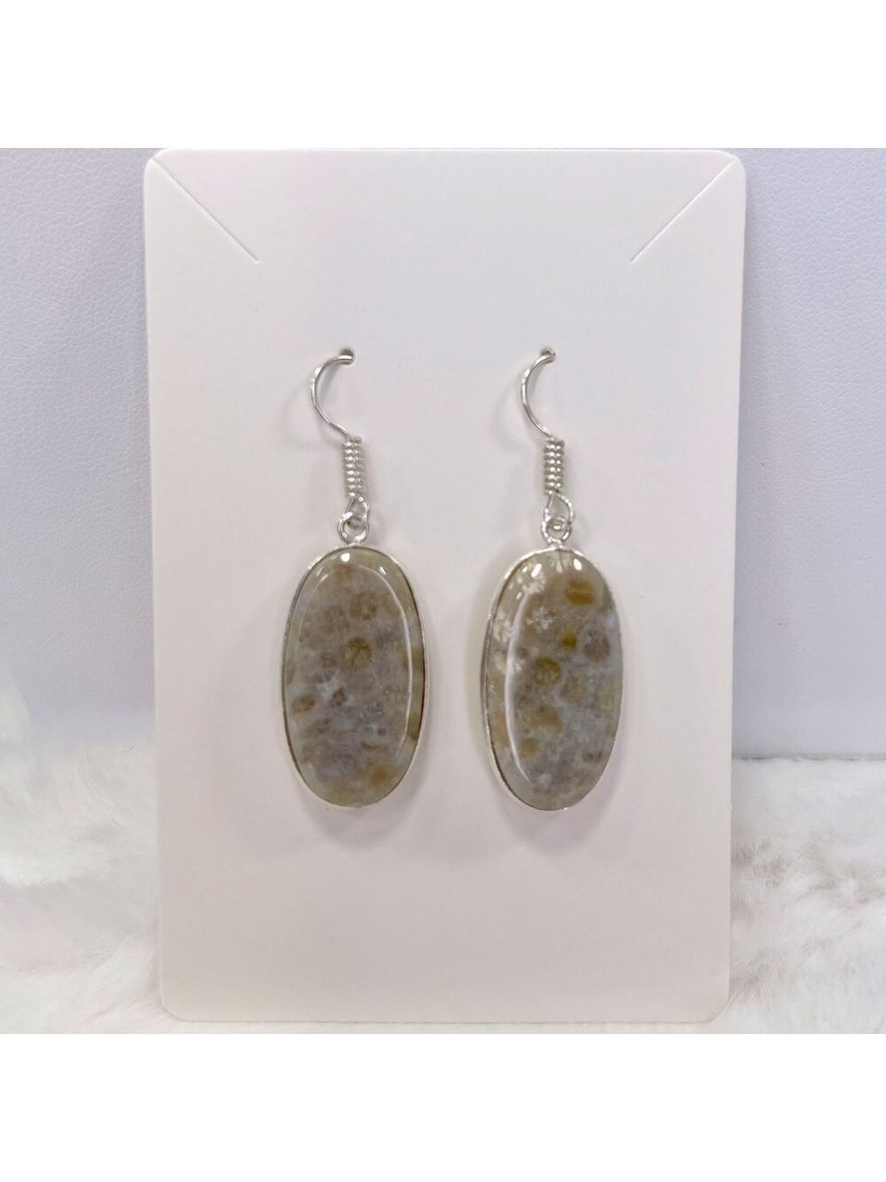 Fossil Coral 925 Gemstone Earring - Picture 1 of 3